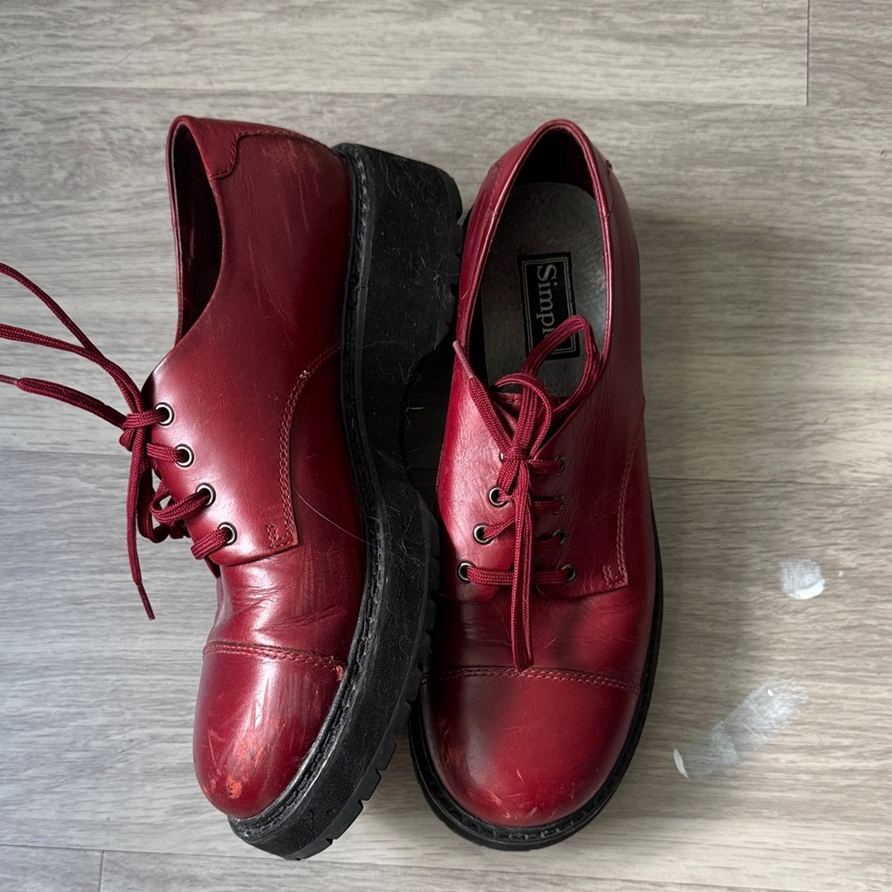 Simple Burgundy Leather Men's Oxfords
